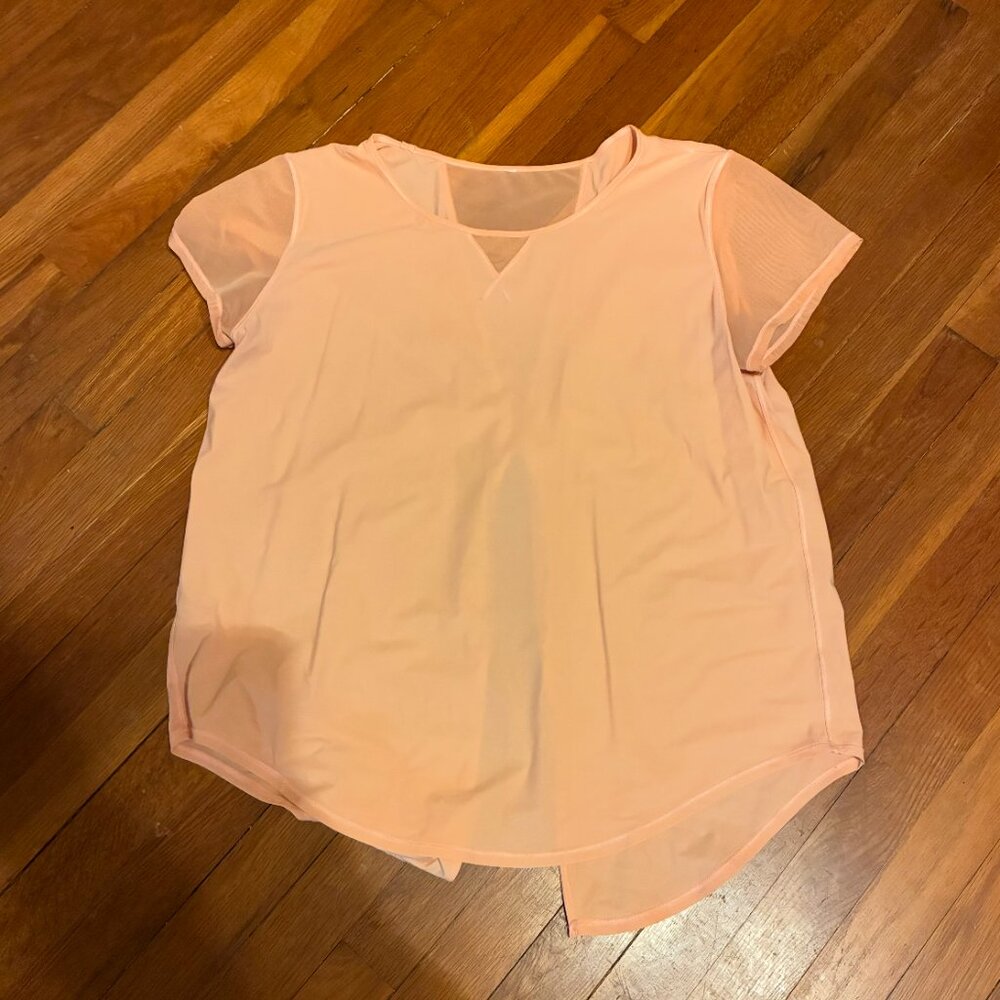 CRZ Yoga Mesh Tie Back Shirt - Peachy/Light Pink/Orange